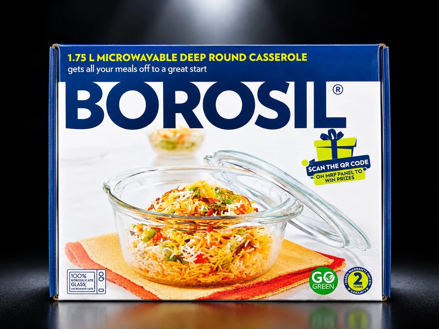 Borosil  1.75 L Microwavable Deep Round Casserole